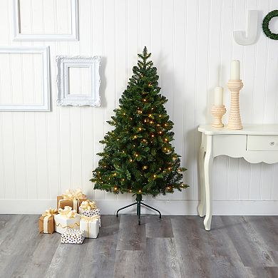 nearly natural 5-ft. Grand Teton Spruce Flat-Back Pre-Lit Artificial Christmas Tree - Indoor