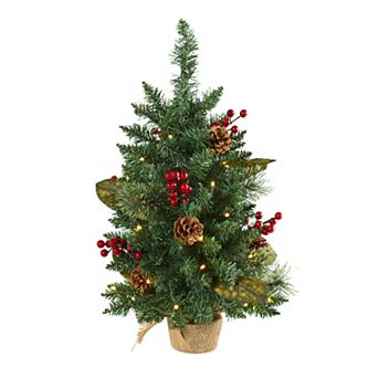 nearly natural 2-ft. Pine, Pinecone & Berries Pre-Lit Artificial Christmas Tree - Indoor