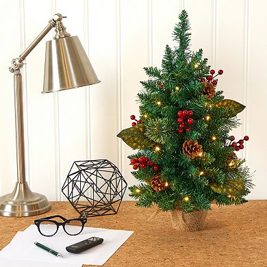 nearly natural 2-ft. Pine, Pinecone & Berries Pre-Lit Artificial Christmas Tree - Indoor