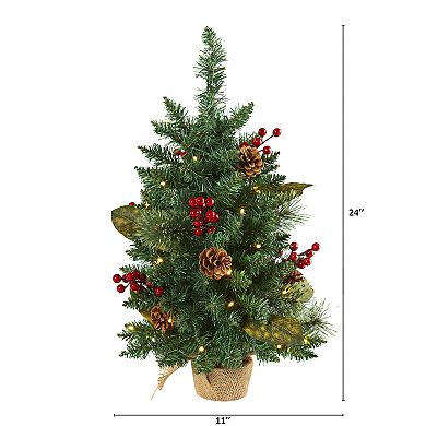 nearly natural 2-ft. Pine, Pinecone & Berries Pre-Lit Artificial Christmas Tree - Indoor