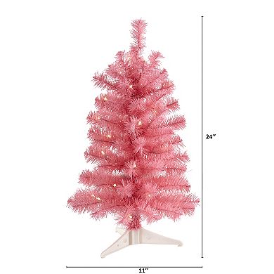 nearly natural 2-ft. Pink Pre-Lit Artificial Christmas Tree - Indoor