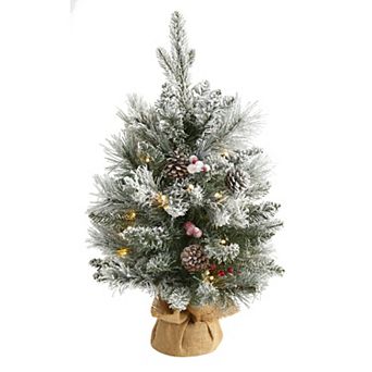 nearly natural 2-ft. Flocked Pre-Lit Artificial Christmas Tree - Indoor