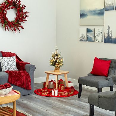nearly natural 2-ft. Flocked Pre-Lit Artificial Christmas Tree - Indoor