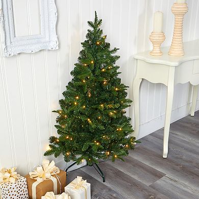 nearly natural 4-ft. Grand Teton Spruce Flat-Back Pre-Lit Artificial Christmas Tree - Indoor