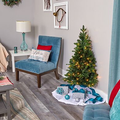 nearly natural 4-ft. Grand Teton Spruce Flat-Back Pre-Lit Artificial Christmas Tree - Indoor