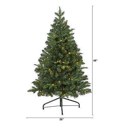 nearly natural 4-ft. Grand Teton Spruce Flat-Back Pre-Lit Artificial Christmas Tree - Indoor
