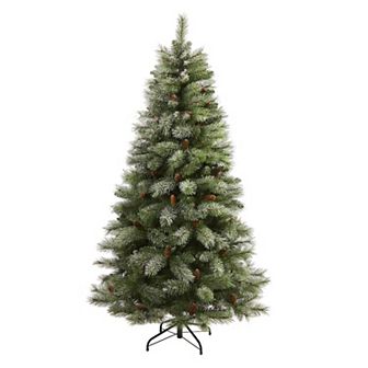 nearly natural 6-ft. Snowed French Alps Mountain Pine Pre-Lit Artificial Christmas Tree - Indoor