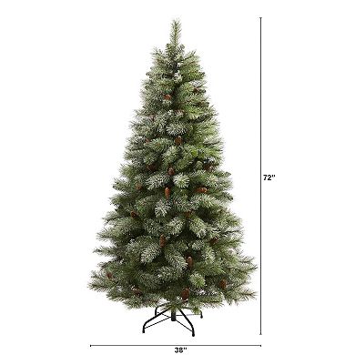 nearly natural 6-ft. Snowed French Alps Mountain Pine Pre-Lit Artificial Christmas Tree - Indoor