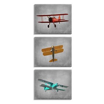 Stupell Home Decor Airplanes at Flight Canvas Wall Art 3 pc Set