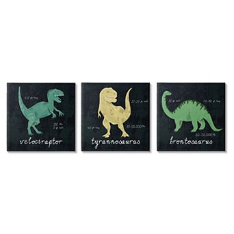 Stupell Home Decor Dinosaur Facts Canvas Wall Art 3 pc Set