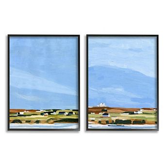 Stupell Home Decor Abstract Seaside Landscape Framed Wall Art 2 pc Set