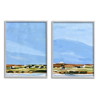 Stupell Home Decor Abstract Seaside Town Framed Wall Art 2 pc Set