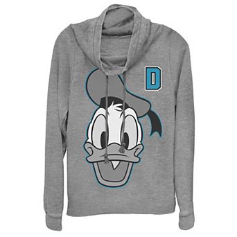 Disney's Donald Duck Juniors' Varsity Letter Face Cowlneck Graphic Lightweight Long Sleeve