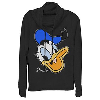 Disney's Donald Duck Juniors' Smiling Face Cowlneck Graphic Lightweight Long Sleeve