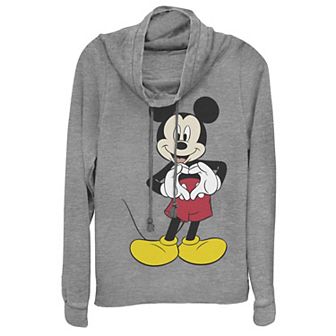 Disney's Mickey Mouse Juniors' Heart Hands Pose Cowlneck Graphic Lightweight Long Sleeve