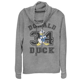Disney's Donald Duck Juniors' Varsity Text #34 Cowlneck Graphic Lightweight Long Sleeve