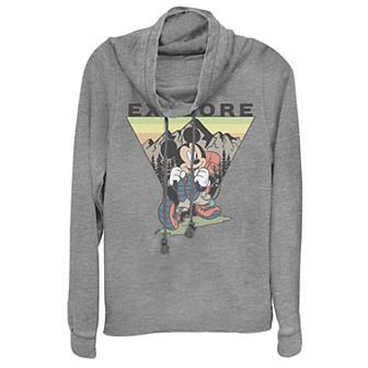 Disney's Mickey Mouse Juniors' Explore Portrait Cowlneck Graphic Lightweight Long Sleeve