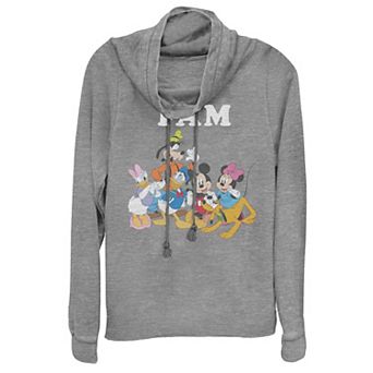 Disney's Mickey Mouse & Friends Juniors' Group Shot Cowlneck Graphic Lightweight Long Sleeve