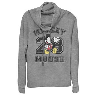 Disney's Mickey Mouse Juniors' Varsity Text #28 Portrait Cowlneck Graphic Lightweight Long Sleeve