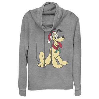 Disney's Pluto Juniors' Classic Christmas Portrait Cowlneck Graphic Lightweight Long Sleeve