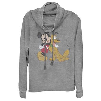 Disney's Mickey Mouse & Pluto Juniors' Classic Friends Cowlneck Graphic Lightweight Long Sleeve