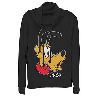 Disney's Pluto Juniors' Surprised Face Portrait Cowlneck Graphic Lightweight Long Sleeve