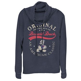 Disney's Donald Duck Juniors' American Classic Cowlneck Graphic Lightweight Long Sleeve