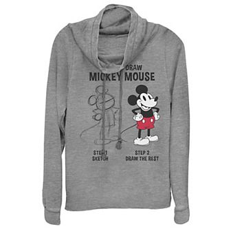 Disney's Mickey Mouse Juniors' How to Draw Cowlneck Graphic Lightweight Long Sleeve