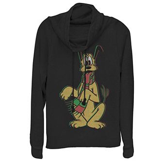 Disney's Pluto Juniors' Christmas Style Portrait Cowlneck Graphic Lightweight Long Sleeve