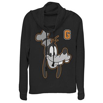 Disney's Goofy Juniors' Varsity Letter Face Cowlneck Graphic Lightweight Long Sleeve