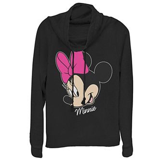 Disney's Minnie Mouse Juniors' Face Portrait Smile Cowlneck Graphic Lightweight Long Sleeve