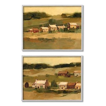 Stupell Home Decor Warm Cottage Hill Landscape Framed Wall Art 2 pc Set
