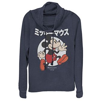 Disney's Mickey Mouse Juniors' Kanji Vintage Logo 1928 Cowlneck Graphic Lightweight Long Sleeve
