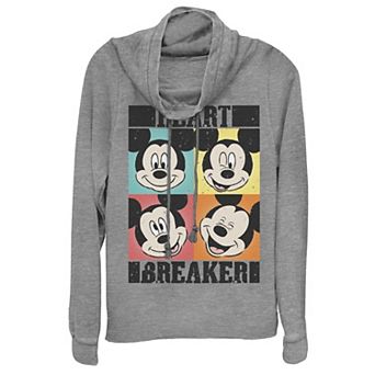 Disney's Mickey Mouse Juniors' Heart Breaker Pop Art Cowlneck Graphic Lightweight Long Sleeve