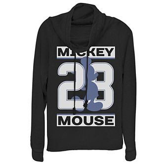 Disney's Mickey Mouse Juniors' #28 Silhouette Cowlneck Graphic Lightweight Long Sleeve