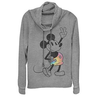 Disney's Mickey Mouse Juniors' Peace Sign Rainbow Cowlneck Graphic Lightweight Long Sleeve