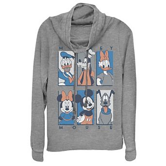 Disney's Mickey Mouse & Friends Juniors' Character Panel Cowlneck Graphic Lightweight Long Sleeve