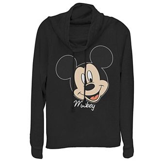 Disney's Mickey Mouse Juniors' Smile Face Portrait Cowlneck Graphic Lightweight Long Sleeve