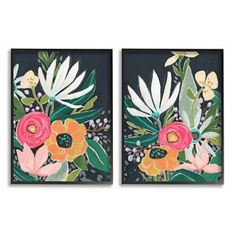 Stupell Home Decor 2 pc Abstract Tropical Florals Wall Art Set - Black Frame