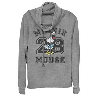 Disney's Minnie Mouse Juniors' Varsity #28 Portrait Cowlneck Graphic Lightweight Long Sleeve