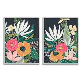 Stupell Home Decor 2 pc Abstract Tropical Florals Wall Art Set - Gray Frame