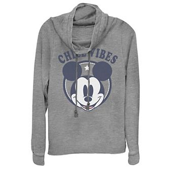 Disney Mickey Mouse "Chill Vibes" Juniors' Cowlneck Graphic Lightweight Long Sleeve
