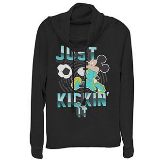 Disney Mickey Mouse Soccer Juniors' Cowlneck Graphic Lightweight Long Sleeve