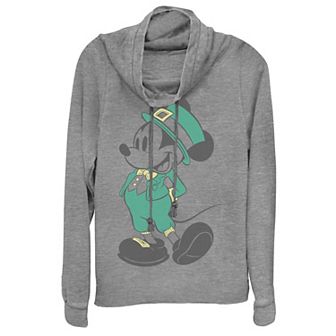 Disney Mickey Mouse St. Patrick's Day Juniors' Cowlneck Graphic Lightweight Long Sleeve