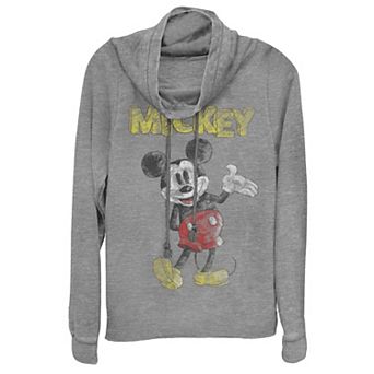 Disney Mickey Mouse Distressed Juniors' Cowlneck Graphic Lightweight Long Sleeve
