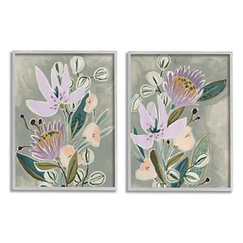 Stupell Home Decor Abstract Purple Floral Framed Wall Art 2 pc Set