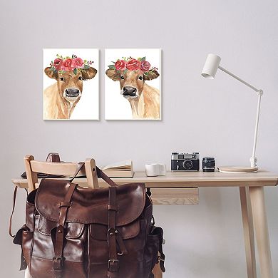 Stupell Home Decor Rose Flower Crown Cow Framed Wall Art 2-piece Set