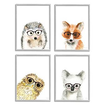 Stupell Home Decor Adorable Forest Animals Glasses Framed Wall Art 4 pc Set