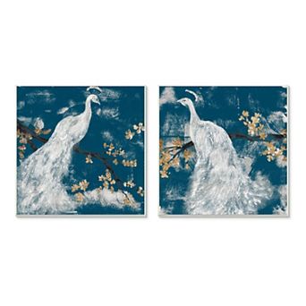Stupell Home Decor Mystical Peacock Floral Tree Plaque Wall Art 2 pc Set