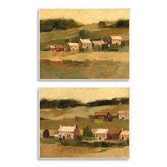 Stupell Home Decor Warm Cottage Hill Landscape Plaque Wall Art 2 pc Set